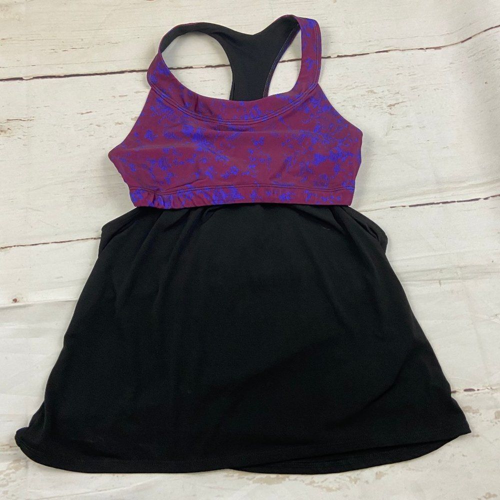 Onzie black purple built in bra racerback athletic tank top womens small medium